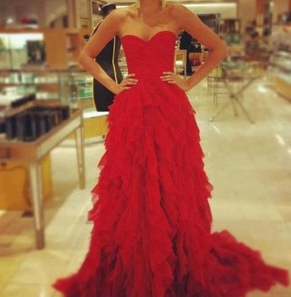 2015 Sexy Red Long Ball Gown Prom Dresses Elegant Evening Gown Bridesmaid Dresses Custom Made